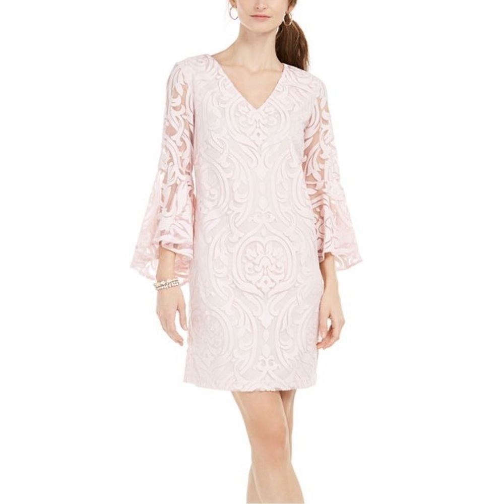 Prelude Light Pink Lace Bell Sleeve Dress | Size Medium